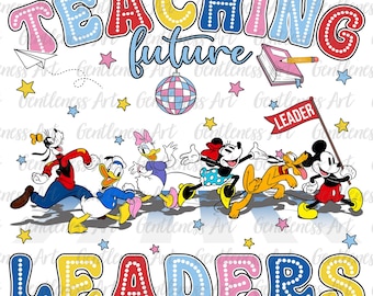 Enseigner à de futurs leaders PNG, Rentrée des classes avec une souris et ses amis, Png chemise avec souris pour enseignant, Premier jour d'école png, Conception de dessins animés pour l'école