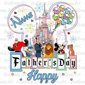 Benutzerdefinierter Name Vatertag Shirt Design, Cartoon Squad PNG, Magic Castle Ballon Mauseohren für den Geburtstag des Vaters PNG, Castle Dad Sublimation
