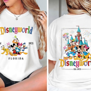 Doppelseitige Maus und Freunde Magic Castle Feuerwerk Shirt Png, Freizeitpark für Urlaub 2025 Sublimation Png, Florida Tour Est 1971 Shirt Png