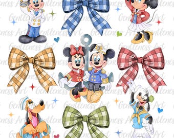 Captain Mouse and His Friends Crusie Trip 2025 Png, Family Matching Vacation, Family Cruise, Sailor Mouse Coquette Bows Cruise Ship png