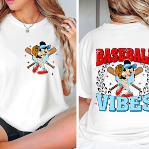 Camiseta de béisbol de dos caras con diseño de ratón (en formato PNG), diseños para amantes del béisbol, a juego para familias, vacaciones 2025, camiseta deportiva de ratón (en formato PNG)