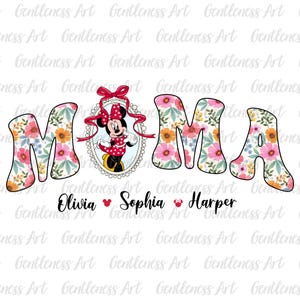 Mama aangepaste kindernaam png, gepersonaliseerde bloemen mama png, vintage mama png, moeder leven, muis Moederdag, cartoon vrouwen T-shirt ontwerp png