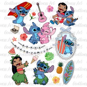 Cute Cartoon Characters ClipArt, Ohana Family Png, Summer Beach Png, Family Summer Trip, Tropical Holiday Png, Hawaiian Beach Outfit Design