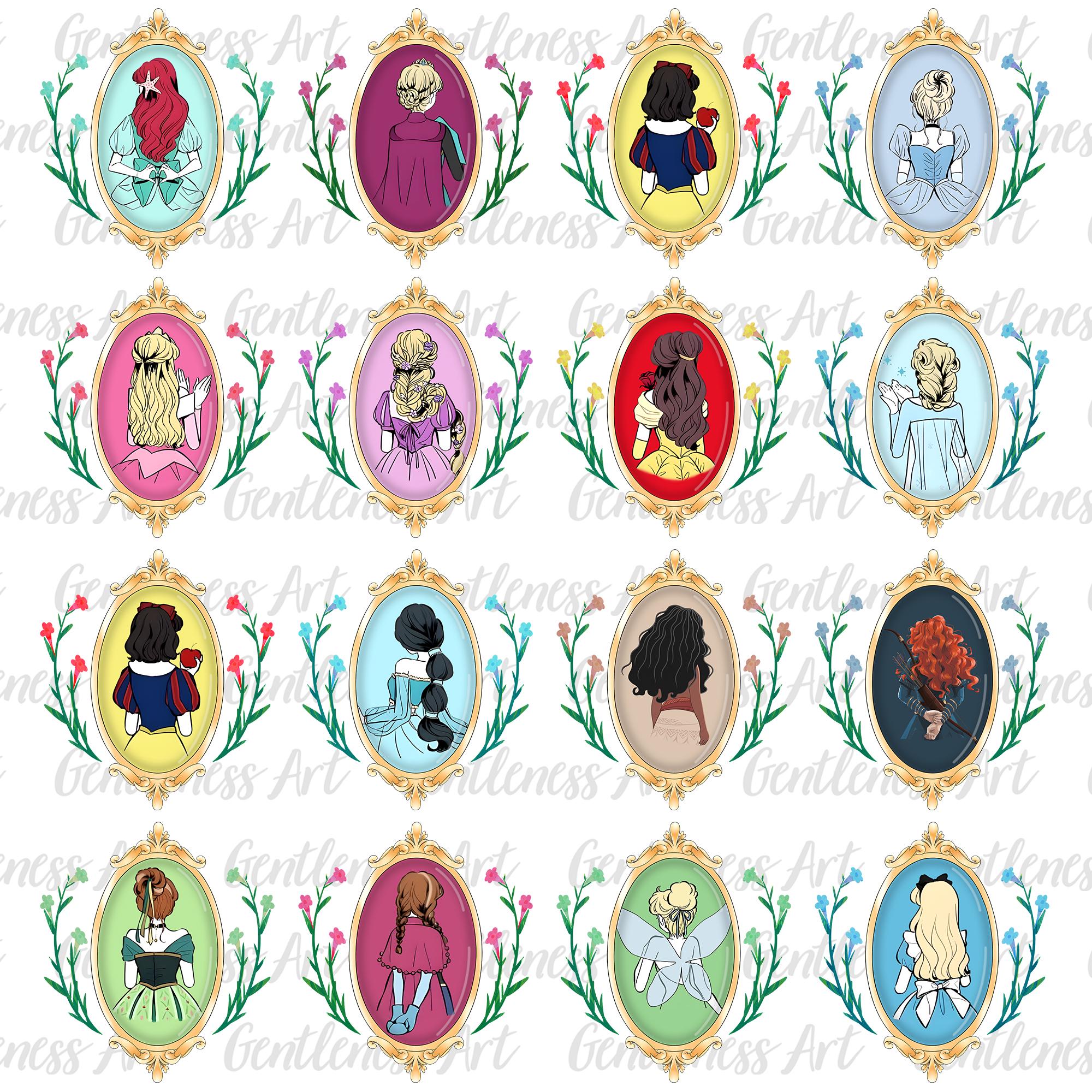 15+ Vintage Watercolor Princess Squad Coquette Magical Mirror Png Bundle, Princess Trip, Girls Trip, Princess Characters Baby Girlies Png
