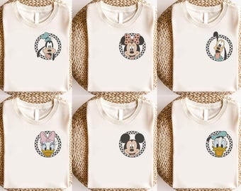 Retro muisshirtbundel png, retro shirt voor familie-uitje png, shirt retro muis en vrienden png, geruite muis png, shirt familievakantie png