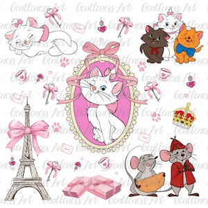 Watercolor Cartoon Cats Coquette Ribbon Png, Cartoon sublimation Digital File, Cartoon Matching Vacation Png, Movie Lover, Cartoon Kids Png