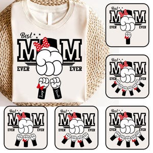 Camiseta de la mejor mamá de todos los tiempos de dibujos animados Png, manos de ratón con nombre personalizado para niños Png, feliz día de la madre, vacaciones familiares, camiseta de mamá a juego Png