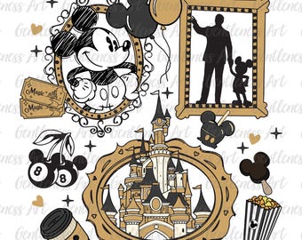 Sketch Mouse Theme Park Clipart, Retro Mouse Balloons Png, Magic Ticket Png, Family Vacation, Mouse Castle Png, Mouse Snacking Png