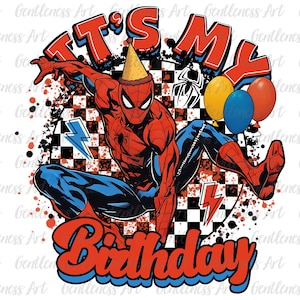 Camiseta de cumpleaños de araña de dibujos animados para niño Png, Es mi cumpleaños, Feliz cumpleaños, En mi era de cumpleaños, Camiseta divertida de cumpleaños de héroe araña para niño Png