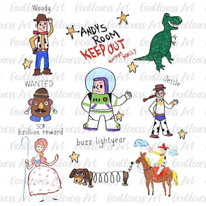 Camiseta de desenho de cowboy e amigos fofa, png digital, camiseta de desenho animado de brinquedo combinando, design de viagem de férias em família, padrão caprichoso desenhado à mão