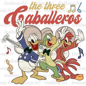 Retro cartoon eend The Three Caballeros klassiek shirt png, familievakantie ontwerp, T-shirt jongen/meisje peuter png, bijpassende gezinsvakantie