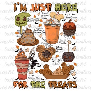 I'm Just Here For The Treats png, Halloween-snoepjes clipart, muis griezelig seizoen, Trick or Treat, Halloween-snacks png, pompoen png