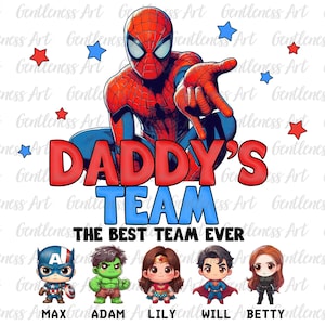 Herói personalizado papai com nome de criança PNG, design de camisa de aranha combinando com a família, feliz dia dos pais, presente de aniversário de super pai, equipe de papai PNG