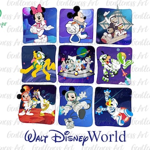 Mouse e amigos, espaço, png, montanha espacial dos anos 90, png, reino mágico, png, astronauta neon, png, viagem em família, png, férias em família