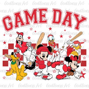 Camiseta del día del juego de béisbol de Mouse & Friends Png, diseños para amantes del béisbol, camiseta deportiva de ratón Png, familia de béisbol deportiva a cuadros a juego