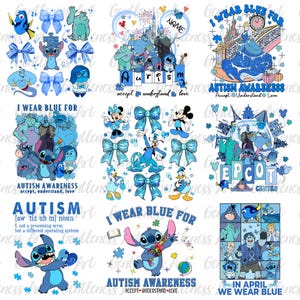 Pacote de desenhos animados em abril Eu visto azul para o dia do autismo Png, Desenho animado de conscientização sobre autismo, Não tem problema ser diferente, Camiseta de apoio à família do autismo Png