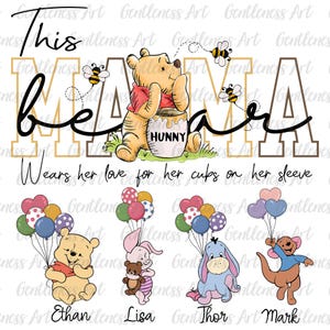 Dia das Mães personalizado PNG, Mamãe Ursa PNG, Mamãe e Filha combinando, Mamãe Ursa personalizada com nome da criança na manga PNG, Presente de Dia das Mães