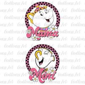Maglietta La Bella e la Bestia Png, Principessa e Bestia Abbinamento Mama Mini Png, Teiera e Tazza Cartone Animato Mama Png, Mini T-shirt Png, Principessa Mama Png