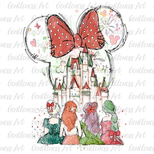 Watercolor Princesses Png, Mouse Ear Castle Png, Retro Colorful Castle Png, Sublimation Design Png, Magic Kingdom Png, Instant Download