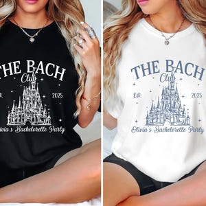 Personalisierte The Bach Club T-Shirt Png, Flitterwochen Design Png, Team Braut, Braut zu sein, Hochzeit im magischen Schloss, Junggesellinnenabschied, Brautjungfer