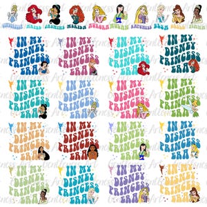 Más de 20 camisetas vintage de acuarela con diseño de princesas y coquetas en formato PNG, diseño de In My Princess Era, viaje de chicas, viaje de princesas, niñas bebés, camisetas de mejores amigas