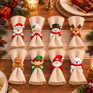 Christmas Napkin Rings STL Bundle, 8 Cute Santa Snowman Reindeer 3D Print Files, Xmas Table Setting Decor, Digital Download