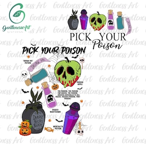 Vintage Retro Pick Your Poison Halloween Png, Villain Cartoon Png, Spooky Vibes Png, Halloween Villain Png