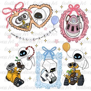 Nettes Paar Roboter mit Herz Spiegel rosa Band Png, Geschenkideen 2025 Junge/Mädchen, Beste Liebe für immer Png, Karikaturfangeschenk, Girly Karikaturentwurf