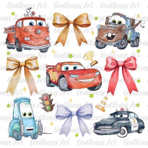 Retro Watercolor Red Car Coquette Magical Bows Png, Cartoon Kids Shirt Design, Cartoon Car Friends Png For Kids, Family Vacation