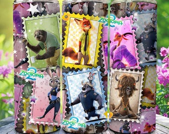 Vaso de película (conejito y zorro) (Personajes de dibujos animados, Pareja de dibujos animados a juego, Sellos retro, Pareja de zorro y conejo, Vaso de 20 oz (Personajes de dibujos animados), Envoltura para vaso de 20 oz (Personajes de dibujos animados)