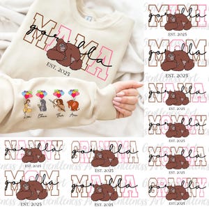 Mama personalizada, modelo 2025, PNG, design de mãe gorila com nome de criança na manga, PNG de mãe personalizada, PNG da melhor mãe de todos os tempos, PNG do Dia das Mães, presente para a mãe