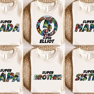Personalisierter Held für Familie passender Urlaub, Super Mama, Super Papa, Dada Super Brother, Super Schwester, Superheld Squad Geburtstag