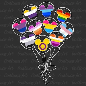 Muis ballonnen Rainbow T-shirt Design Png Svg, LGBT Rainbow Pride Month 2025 Svg, mensenrechten, Gay Lesbian Support Svg, Pride Family Trip