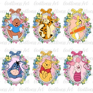 Vintage Watercolor Bear And Friends Coquette Magical Mirror Bow Png Bundle, Cartoon Coquette Bow, Magical Kingdom,Boy Girl Birthday Trip