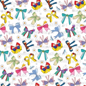 Bloemenpatroon prinses magische muis, magische wereld prinses lentepatroon, retro patroon, stof sublimatie digitaal downloadbestand