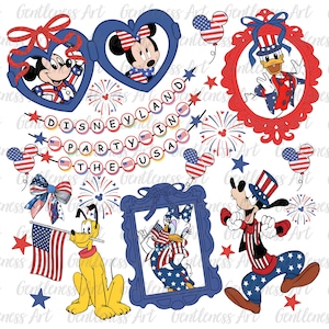 Magic Kingdom 4 juillet png, 4 juillet souris, joli jour de l'indépendance, souris patriotique png, feux d'artifice png, souris ballon patriotique png