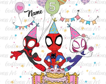 Immagine PNG personalizzata per il 5° compleanno a tema eroe, PNG per il festeggiato, PNG per la festeggiata con personaggio eroe, PNG per la festeggiata, Design coordinato per la maglietta di compleanno, Download digitale