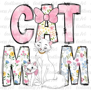 ヴィンテージママシャツデザインPng、猫キャラクターPng、漫画マッチングママホリデー、スーパーウーマンギフト、猫ママ、娘からのママギフト