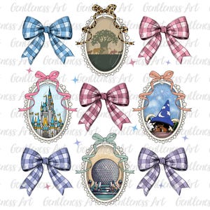 Retro Aquarell Schloss Spiegel Coquette Bow Shirt Png, Familienausflug, Freizeitpark für Urlaub 2025 Design, magische Schlossreise, wunderbare Reise