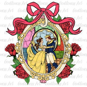 Vintage Prinzessin und Biest Png, Schönheit und Prinz Hemd Png, Prinzessin & Rose, Paar Spiegel Kokette Bogen Png, Prinzessin Passender Urlaub 2025