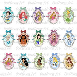 10+ aquarelle vintage Princess Squad Coquette miroir magique noeud Png, voyage de princesse, voyage de filles, personnages de princesse bébé girlies Png