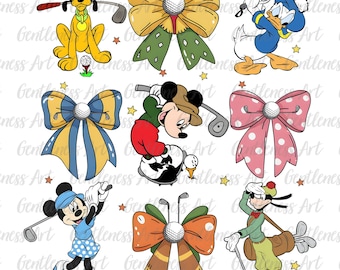 Funny Mouse & Friends Golfer Shirt Design, Cute Gift for Golfer Designs, Mouse Golf Coquette Bows Png, Golf Fan Gift ideas, Theme Park Png