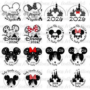 Paquete de vacaciones familiares 2026 (SVG/Phg), Reino Mágico (SVG), Viaje familiar (SVG), Escuadrón familiar (SVG), Escuadrón de amigos (SVG), Modo vacaciones (SVG)