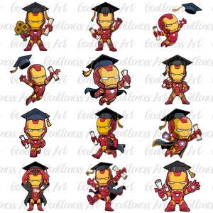 10+ Superhelden Abschlussfeier 2025 Png-Bundle, niedliche Cartoon Abschlusskappe Png, Superheld Abschluss Clipart, Superheld Senior 2025 Png