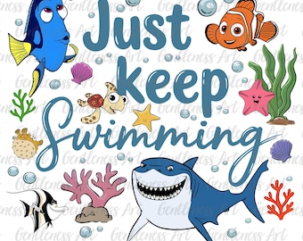 Just Keep Schwimmen Shirt Design, Clownfisch Abenteuer Png, Magic Kingdom Png, Familien Geburtstagsgeschenk Erwachsene Kinder Kleinkind Png, Fisch Spruch Png