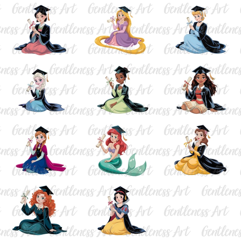 Phd Princess 10+ Cartoon Princess Graduation 2025 Png Bundle, Cartoon Character Grad ...