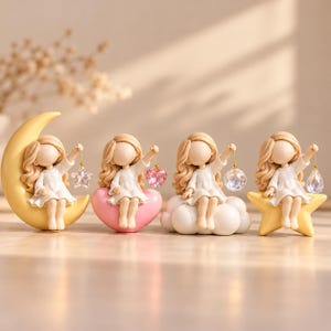 Faceless Girl Figurines STL Bundle, Cute Sitting Girl Moon Heart Cloud Star Decor, 3D Printable Shelf Decor, Digital Downloadv