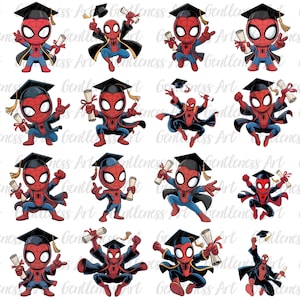 15+ Superhelden Abschluss 2025 Png-Bundle, süße Cartoon Abschlusskappe Png, Superheld Abschluss Clipart, Superheld Senior 2025 Png