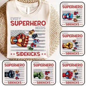 Elke superheld heeft een sidekick nodig png, custom vuist stoten vaderdag png, superheld vader cadeau, nieuwe vader ontwerpen, vlag VS vader en kindernaam png