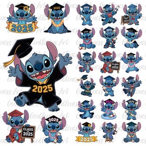 20+ Cute Character Graduation 2025 Png Bundle, Cute Cartoon Graduation Cap Png, Blue Alien Graduation Png, Blue Character Class of 2025 Png